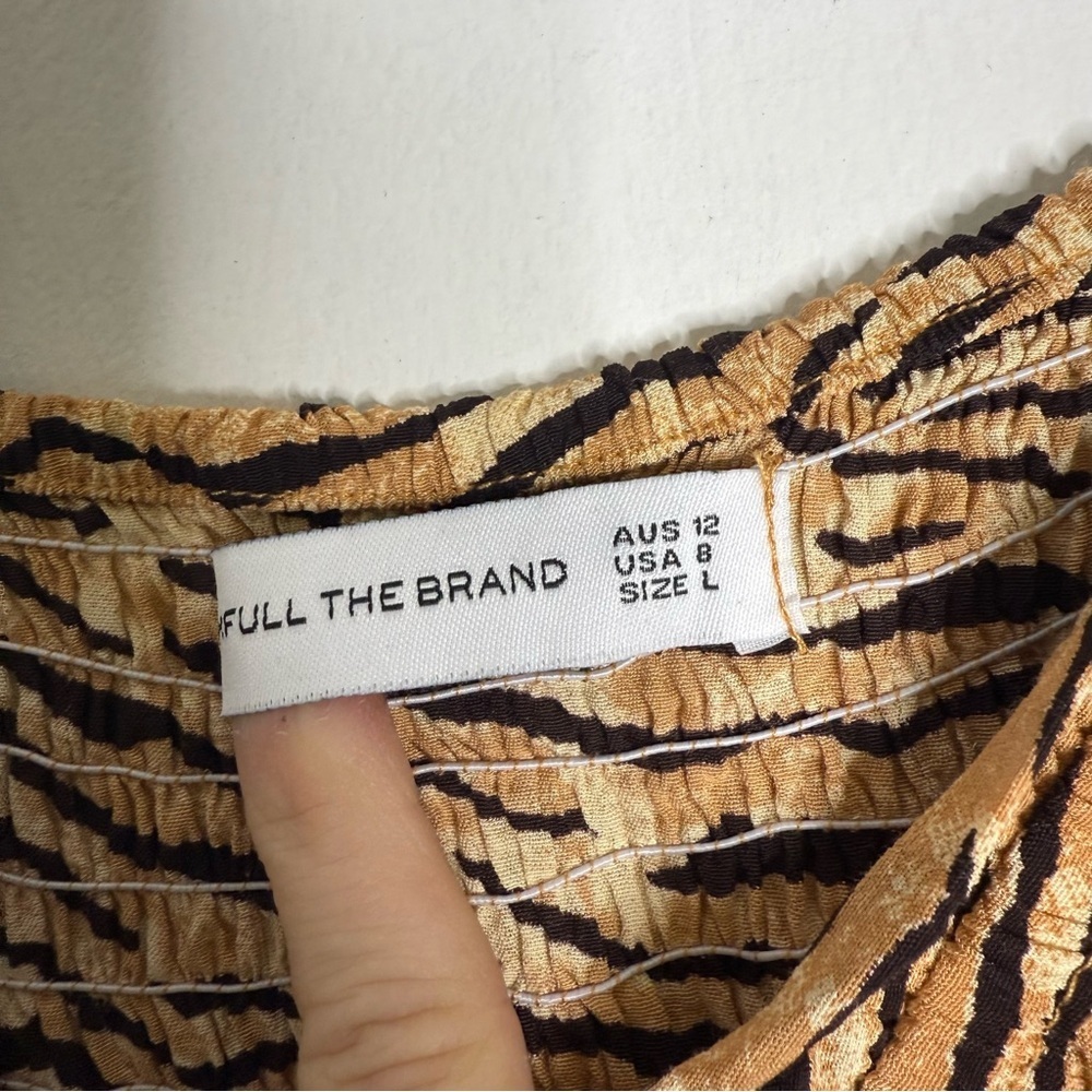 Faithfull The Brand Tiger Print Ruffle Strap Midi Dress – Size L (US 8) - Picture 4 of 6
